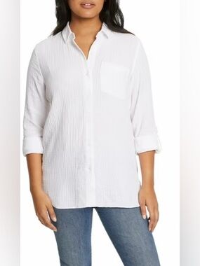 Nine West Women's Long Sleeve Double Gauze Button Up